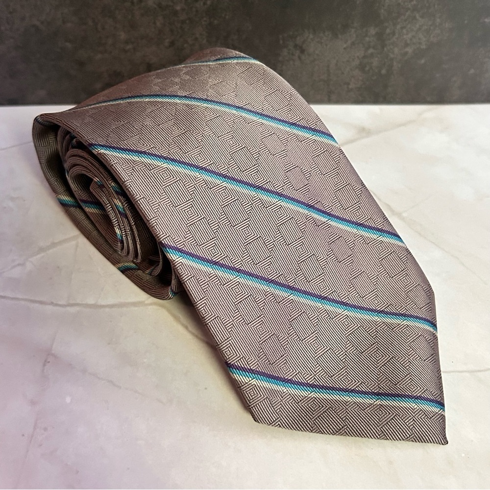 Blacksmith Geometric Patterned Brown and Blue 56” Tie